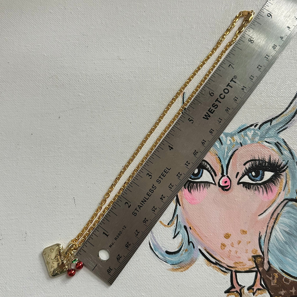 LV Bag Charm with Cherries Necklace - Gold