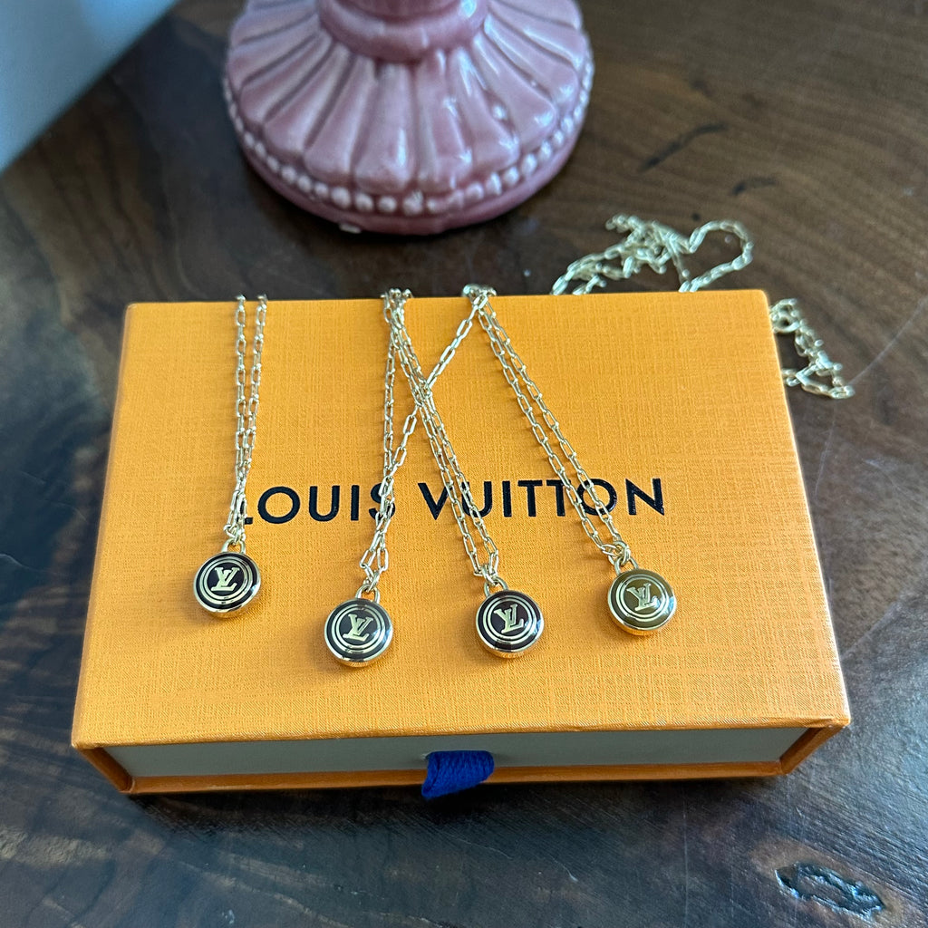 Upcycled LV Pastilles Charm on Tiny Gold-Filled Paperclip Chain