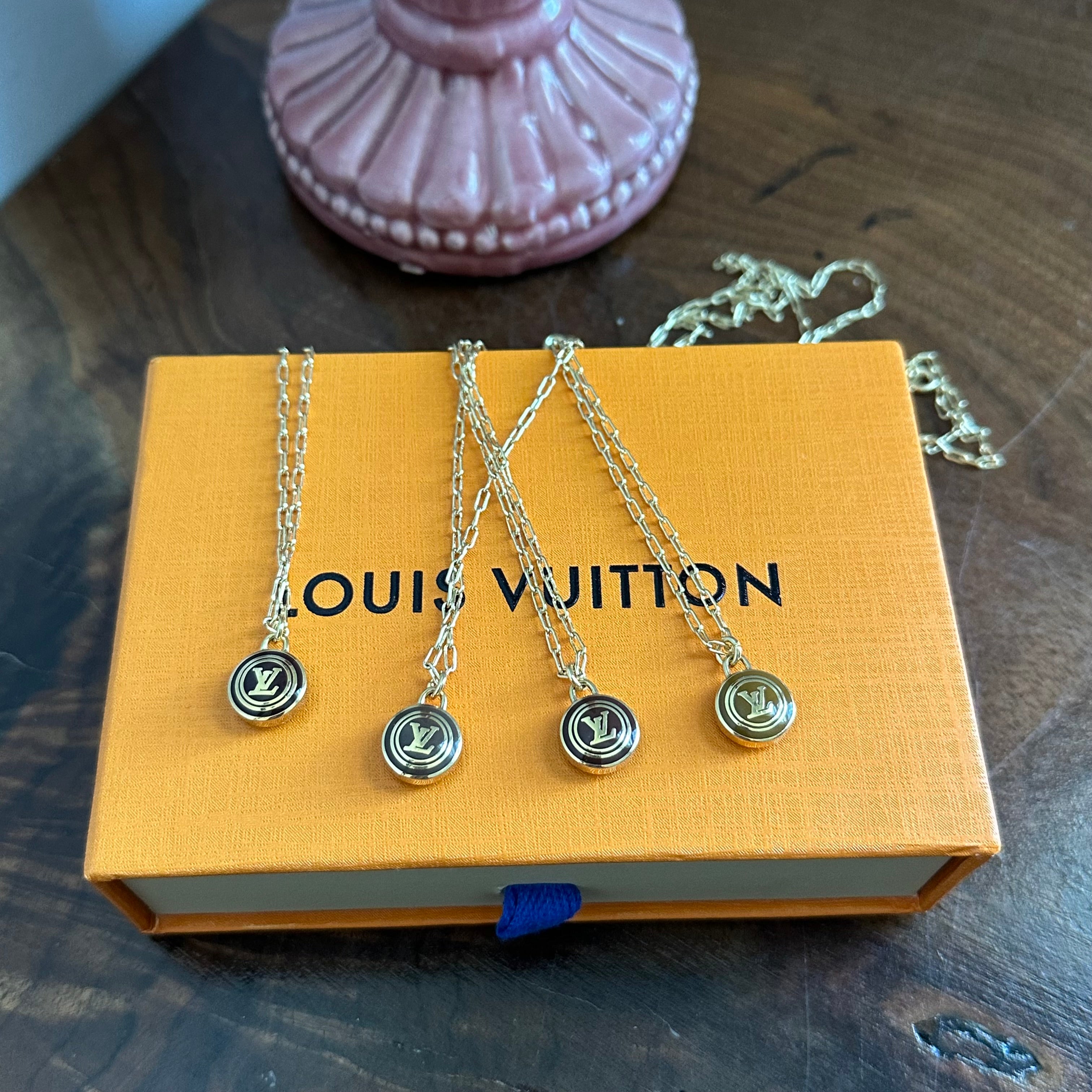Upcycled LV Pastilles Charm on Tiny Gold-Filled Paperclip Chain