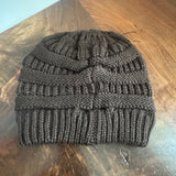 Chocolate Brown Beanie with Upcycled LV Patch (No Pom)