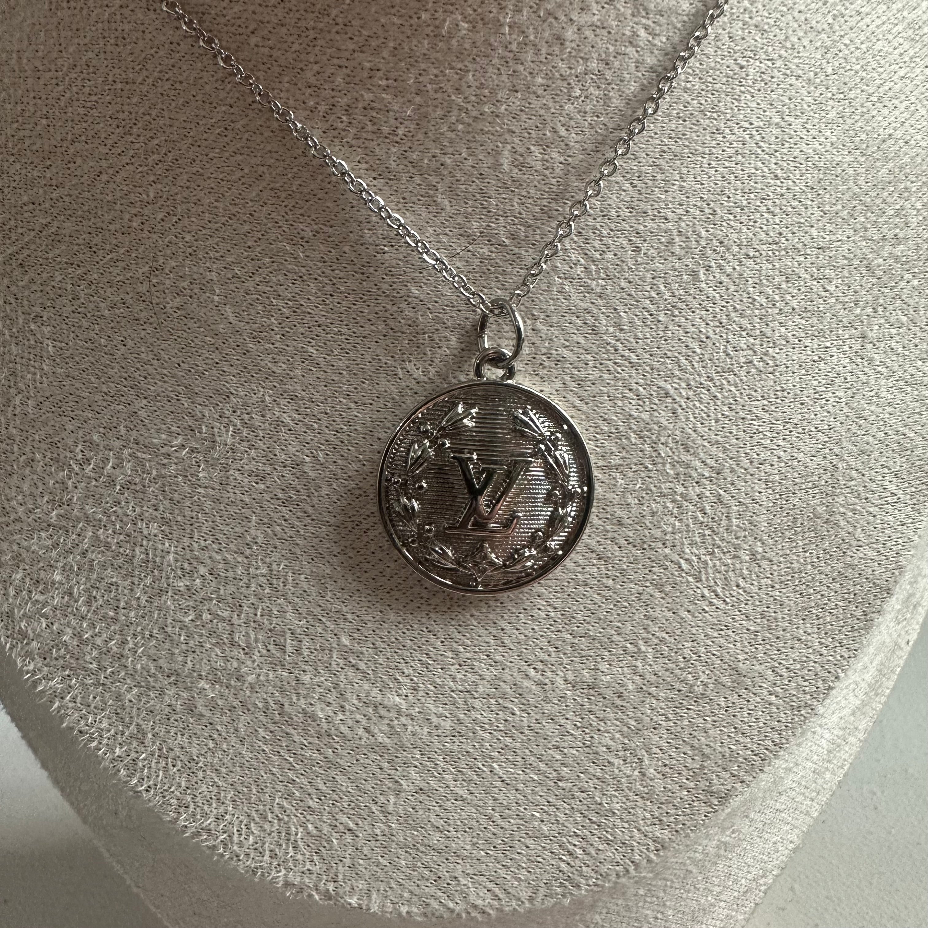 Repurposed LV Charm on WHITE Gold-Filled Necklace (SILVER)
