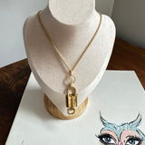 Key to My Heart Necklace - Upcycled LV Padlock on Gold-Filled Chain with Blingy Circle