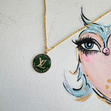 Upcycled Green LV Trunks & Bags Charm on Gold-Filled Link Chain