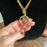 Upcycled LV Circle Charm Necklace on Gold Filled Chain