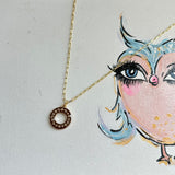 Upcycled Brown Circle LV Charm Necklace - Gold-Filled Paperclip Chain
