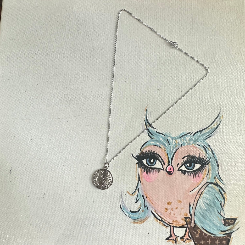 Repurposed LV Charm on WHITE Gold-Filled Necklace (SILVER)