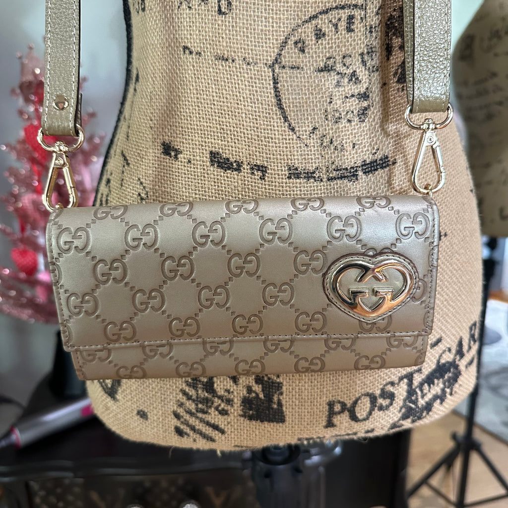 The Junco Wallet/Crossbody - Vintage GG in Gold Leather