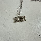 Upcycled Blingy Dior Charm on White Gold-Filled Double Chain Necklace