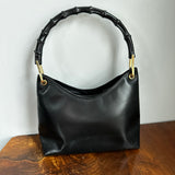 The Grackle - Vintage Gucci Bamboo Shoulder Bag in Black Leather