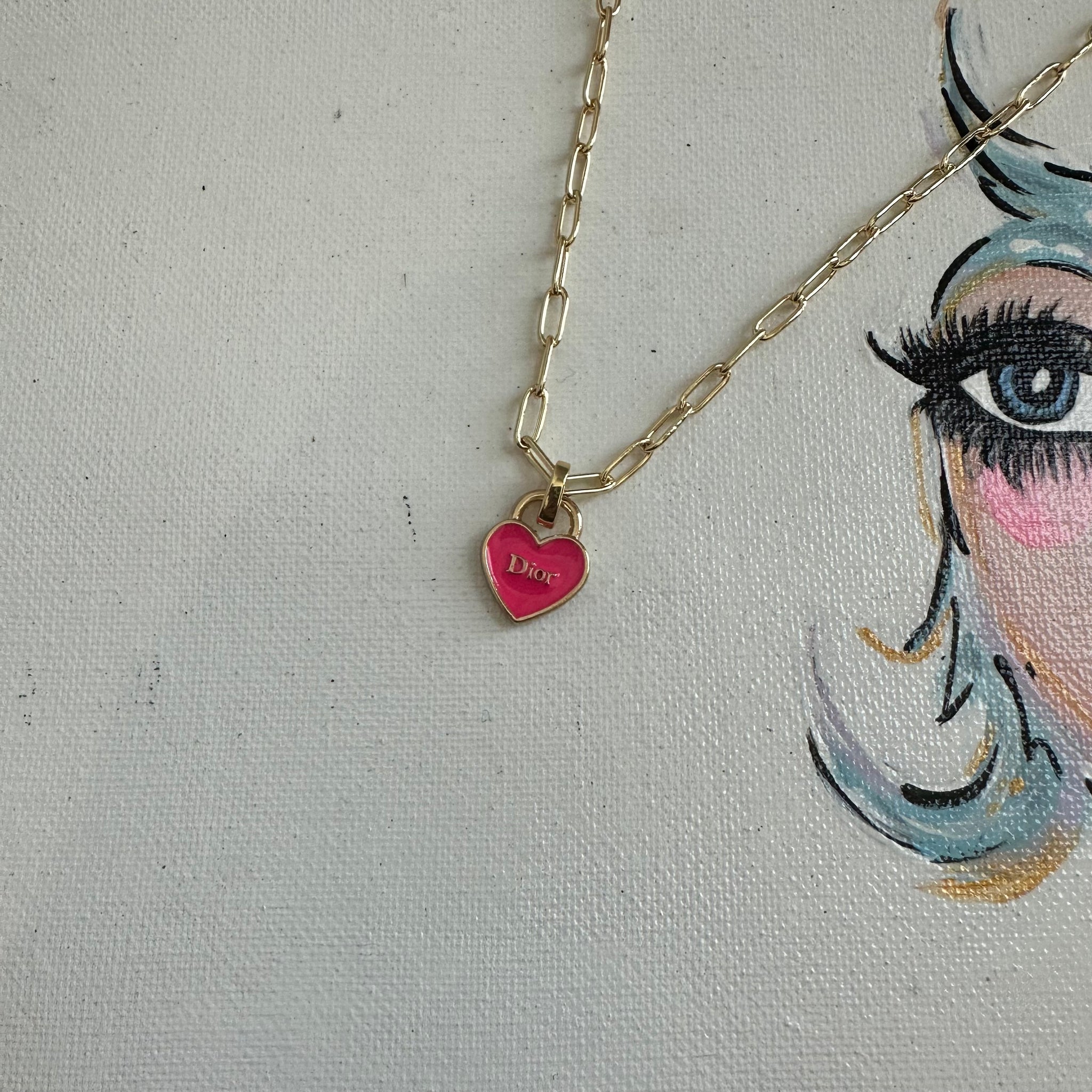ゆうくん☆Dior ハート型ペンダント ネックレス　ピンクシェル Hot Pink Dior Heart Zipper Pull Necklace with Gold-Filled