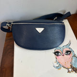 Navy Leather Prada Tag Sling/Fanny Pack Bag (larger)