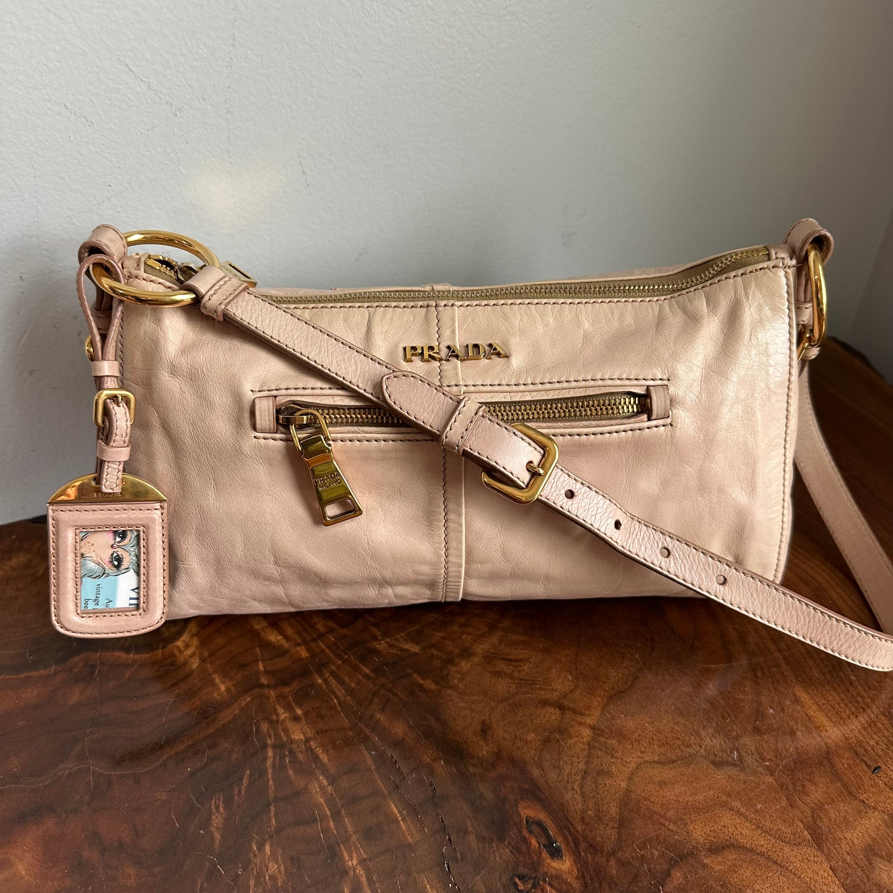 The Junco Shoulder Bag - Vintage Prada in Beige Pink Leather
