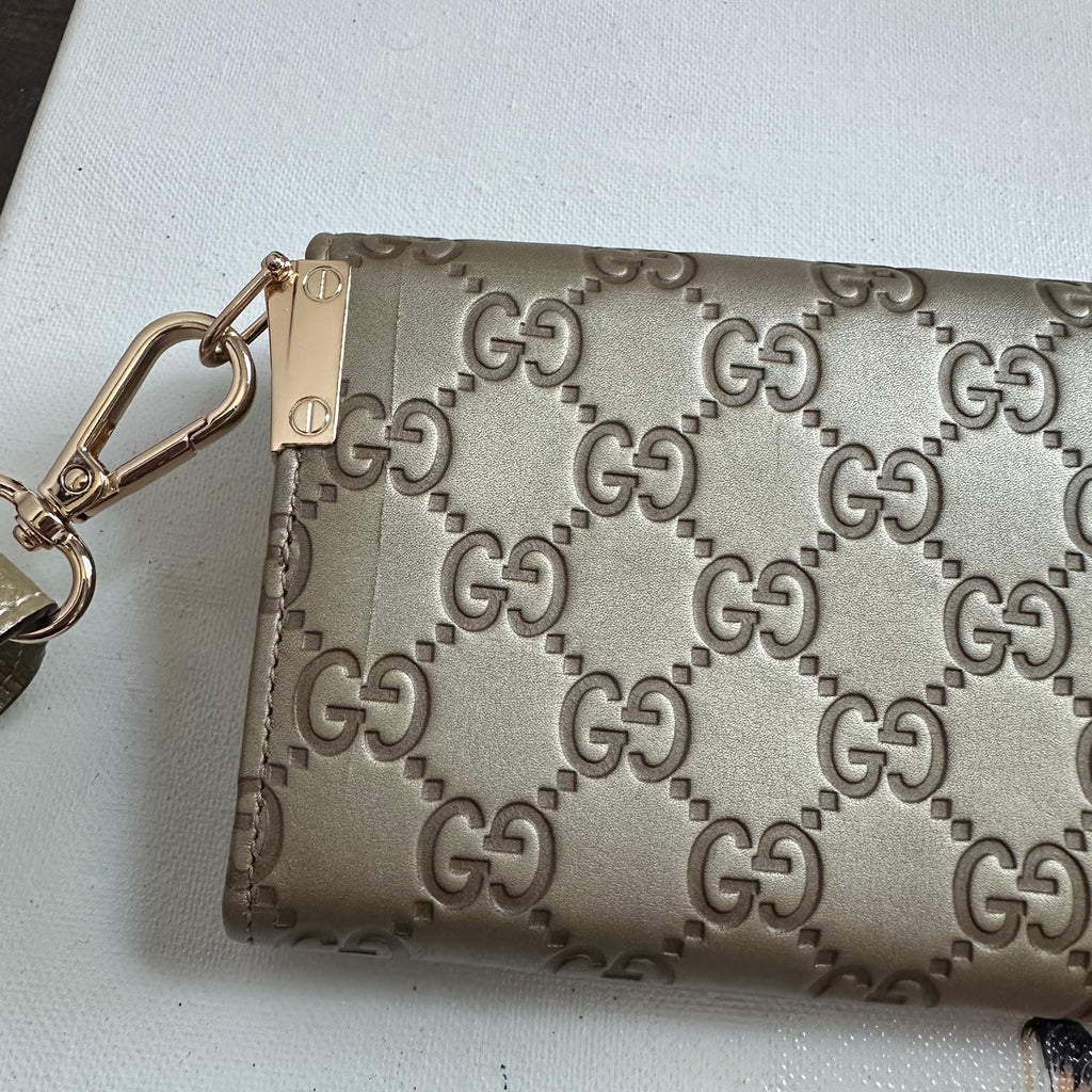 The Junco Wallet/Crossbody - Vintage GG in Gold Leather