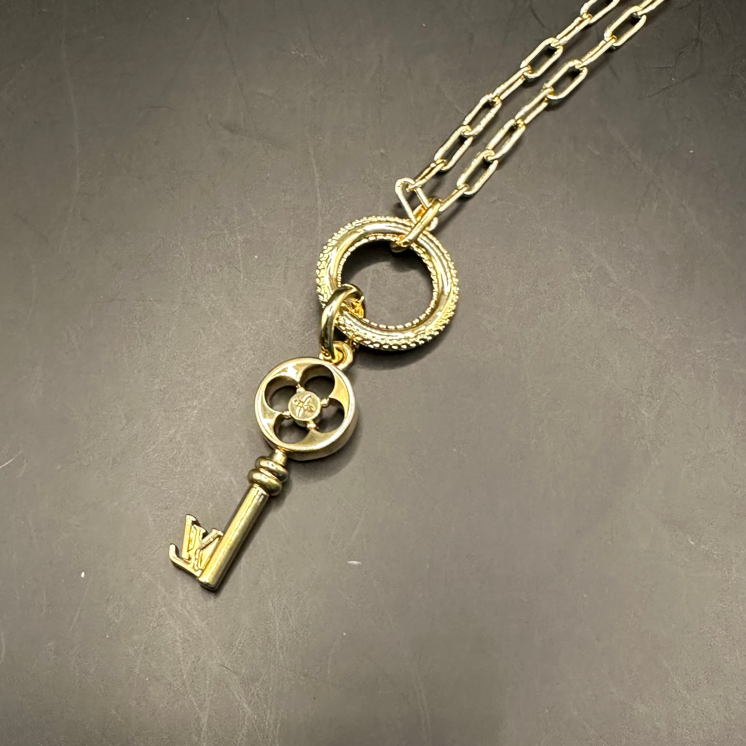 Repurposed LV Key Charm on Blingy Circle Necklace