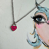 Hot Pink Heart Upcycled Dior Necklace in Silver