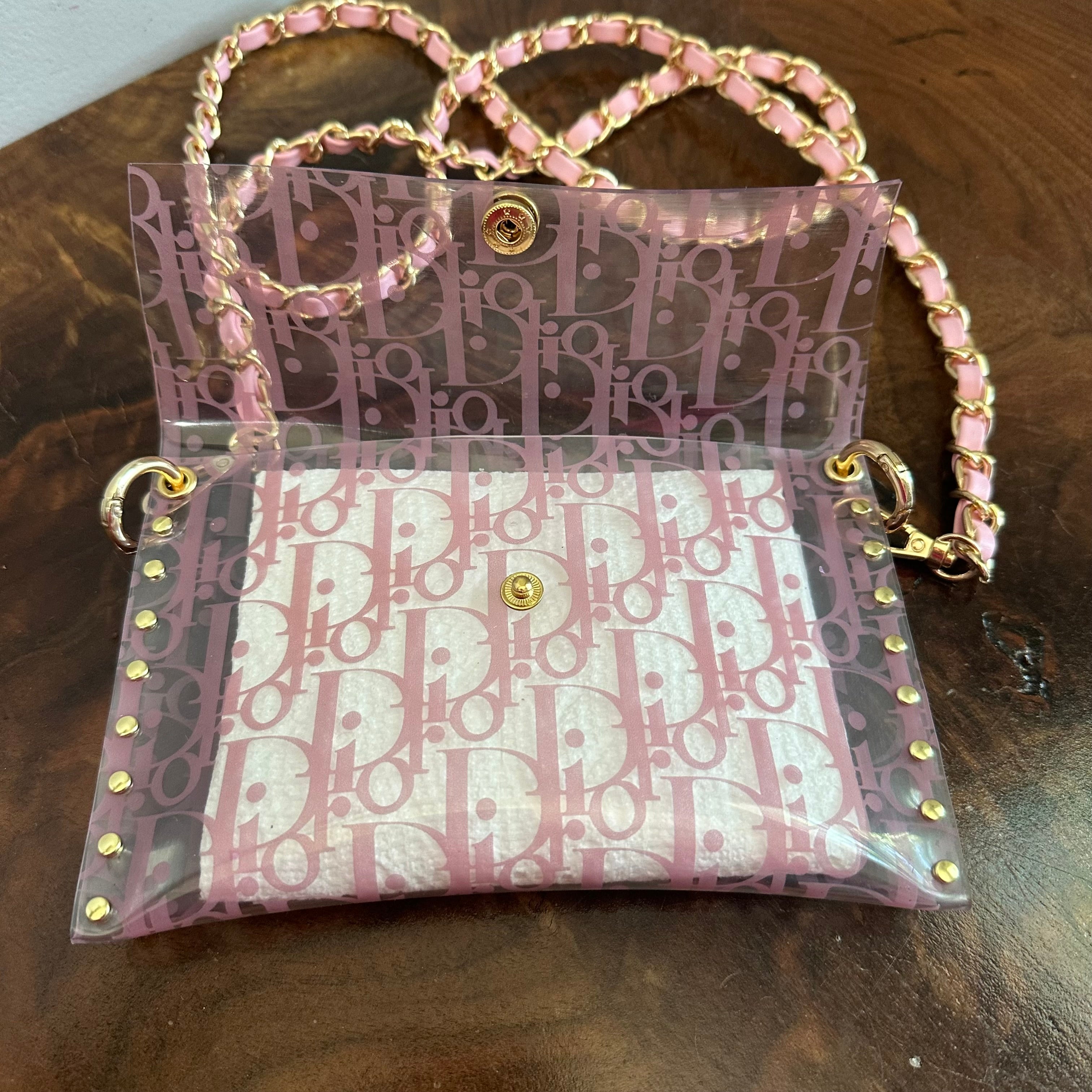 Upcycled Vintage Dior Stadium Crossbody Bag in Clear/Pink