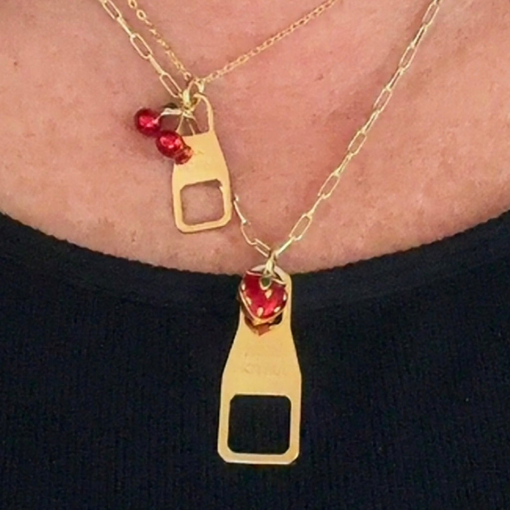 Upcycled Gold LV Zipper Pull with Fruit Charm Necklace