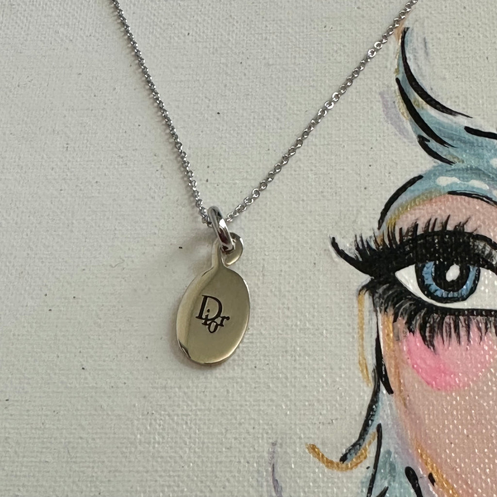 Silver Dior Zipper Pull on White Gold-Filled Link Necklace