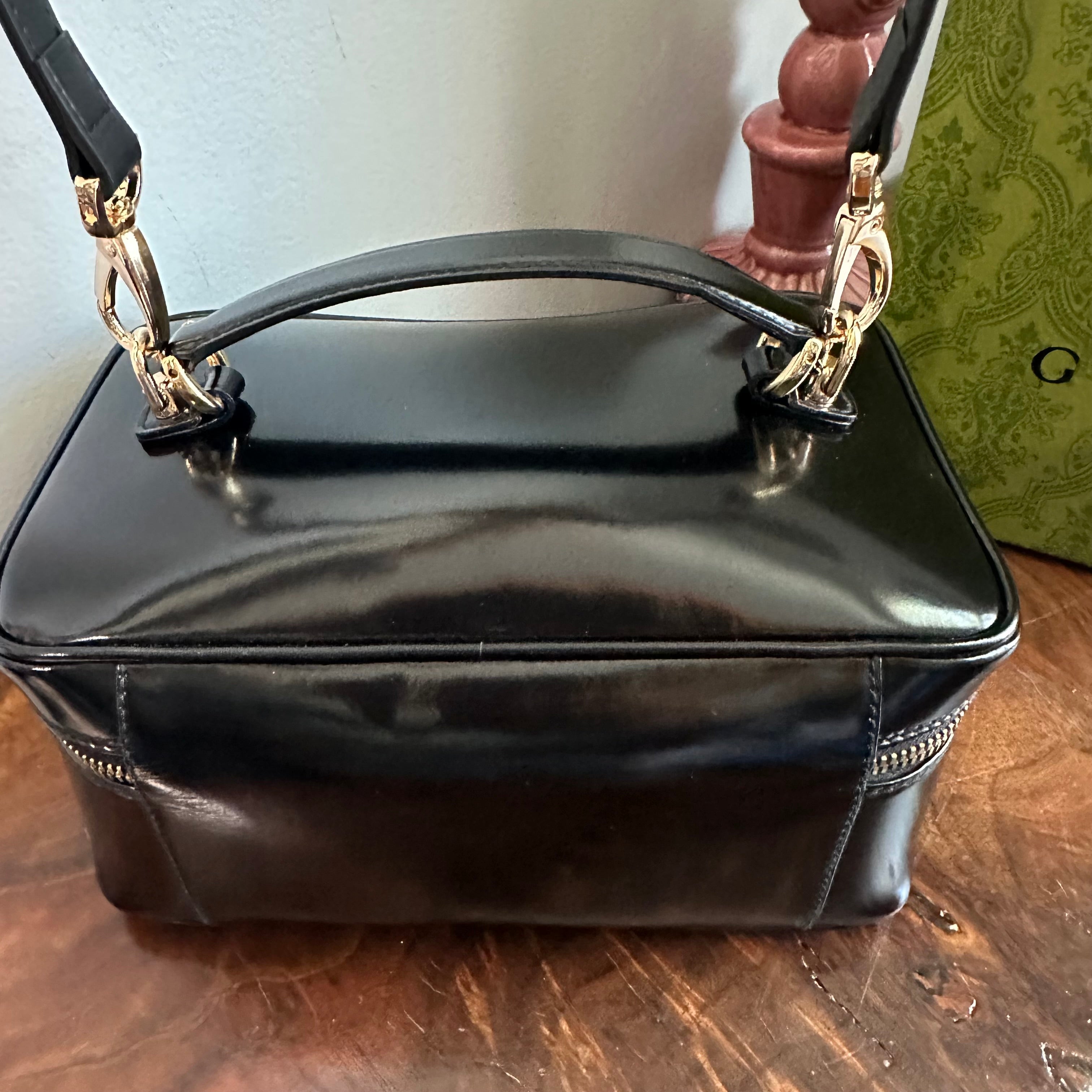 The Junco Crossbody/Clutch - Larger Vintage Gucci Bamboo Cosmetic Bag in Black Leather