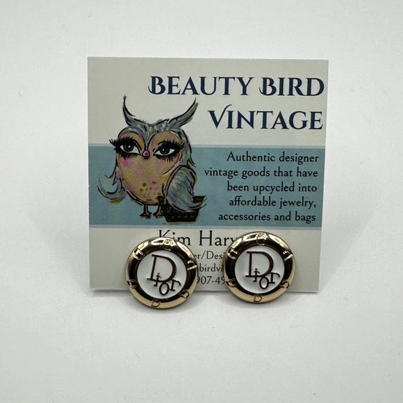 Upcycled Dior White/Gold Button Earring Studs