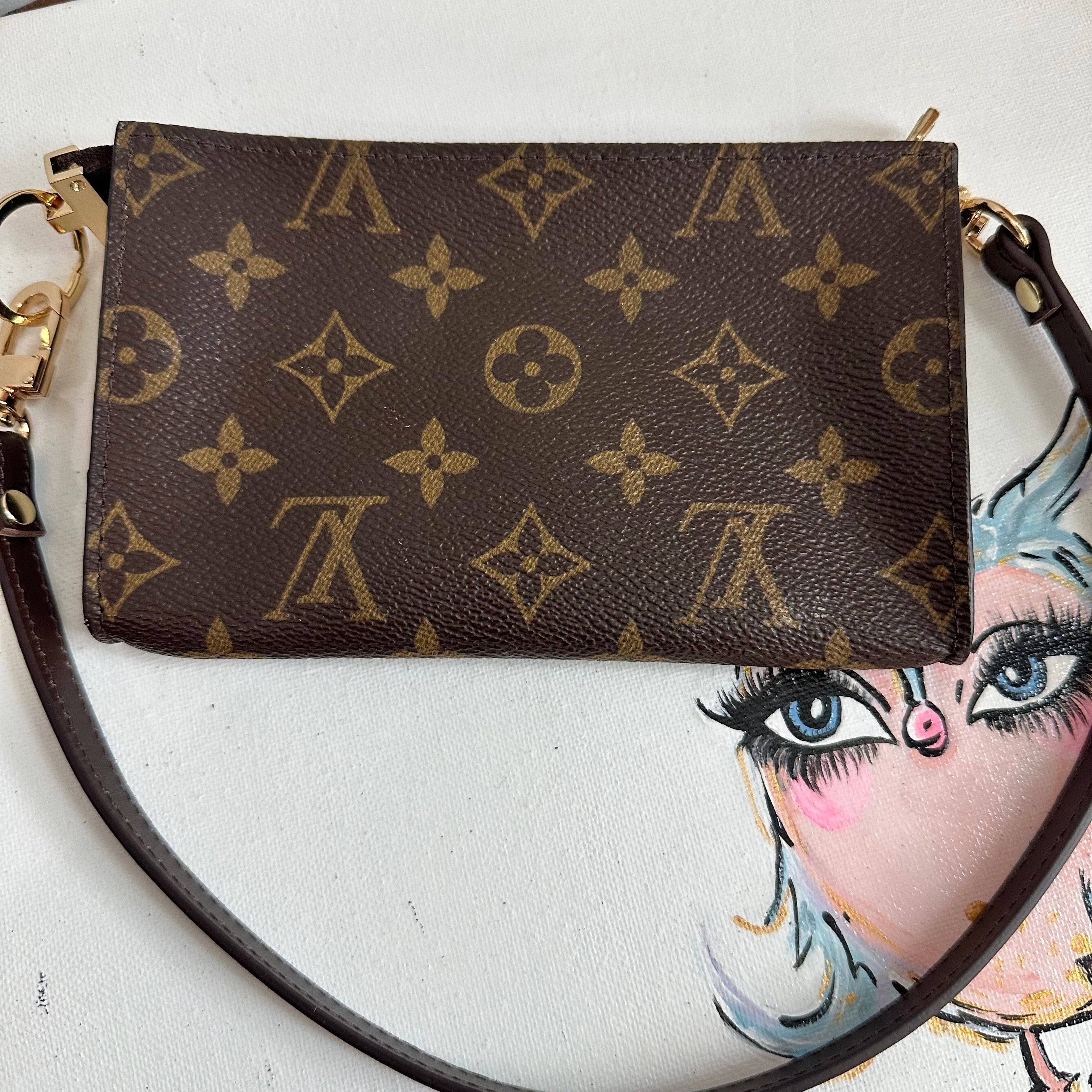 The Junco - Upcycled LV Monogram Wristlet in Dark Brown