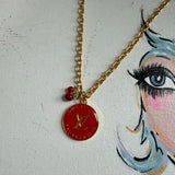Red Necklace & Earrings Set in Upcycled LV