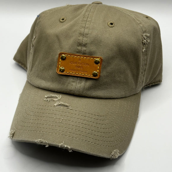 Tan Distressed Hat with LV Patch