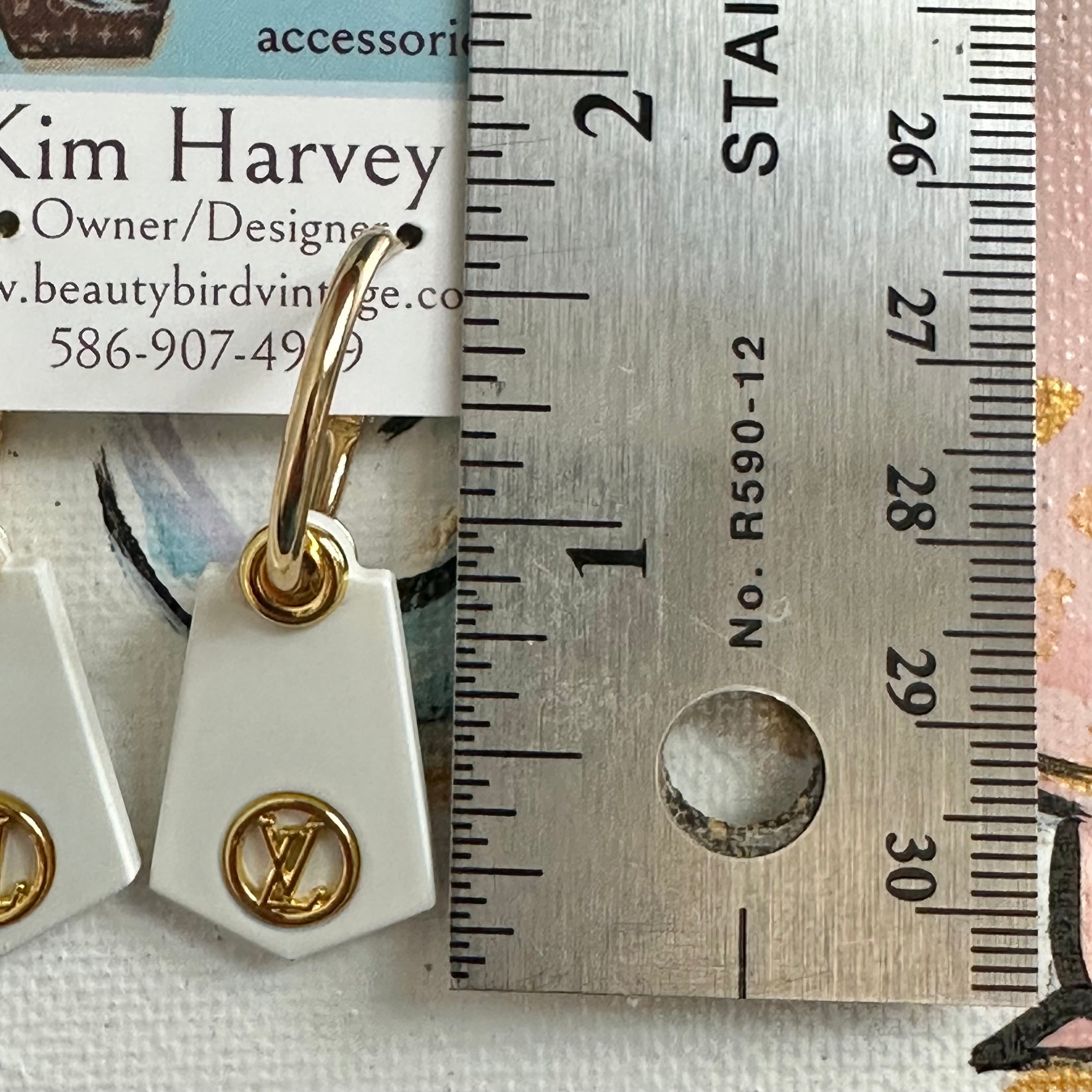 Upcycled White Tag LV Hoop Earrings