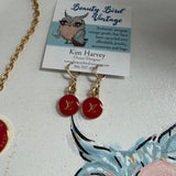 Red Necklace & Earrings Set in Upcycled LV