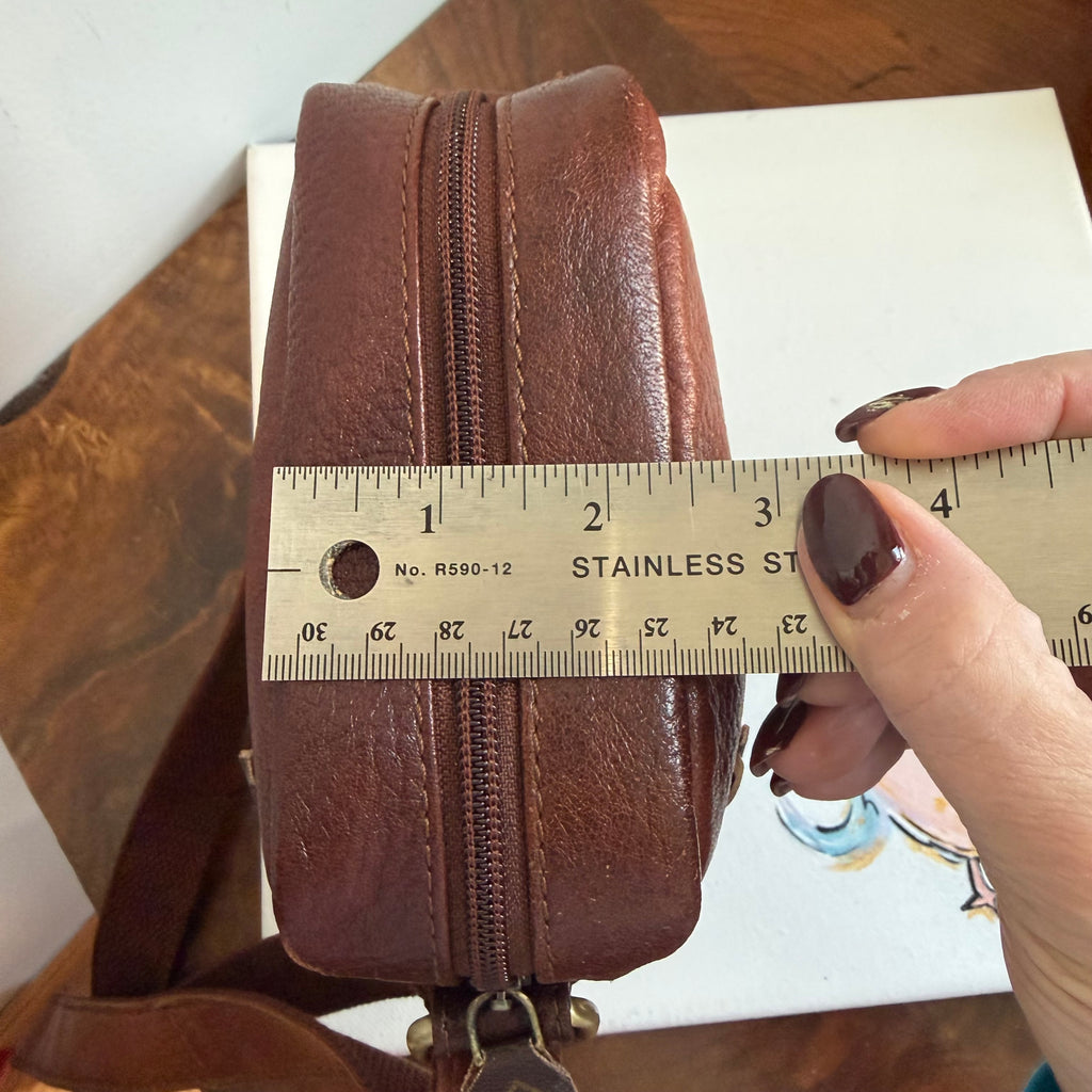 Cognac Leather Messenger Bag with LV Monogram Patch