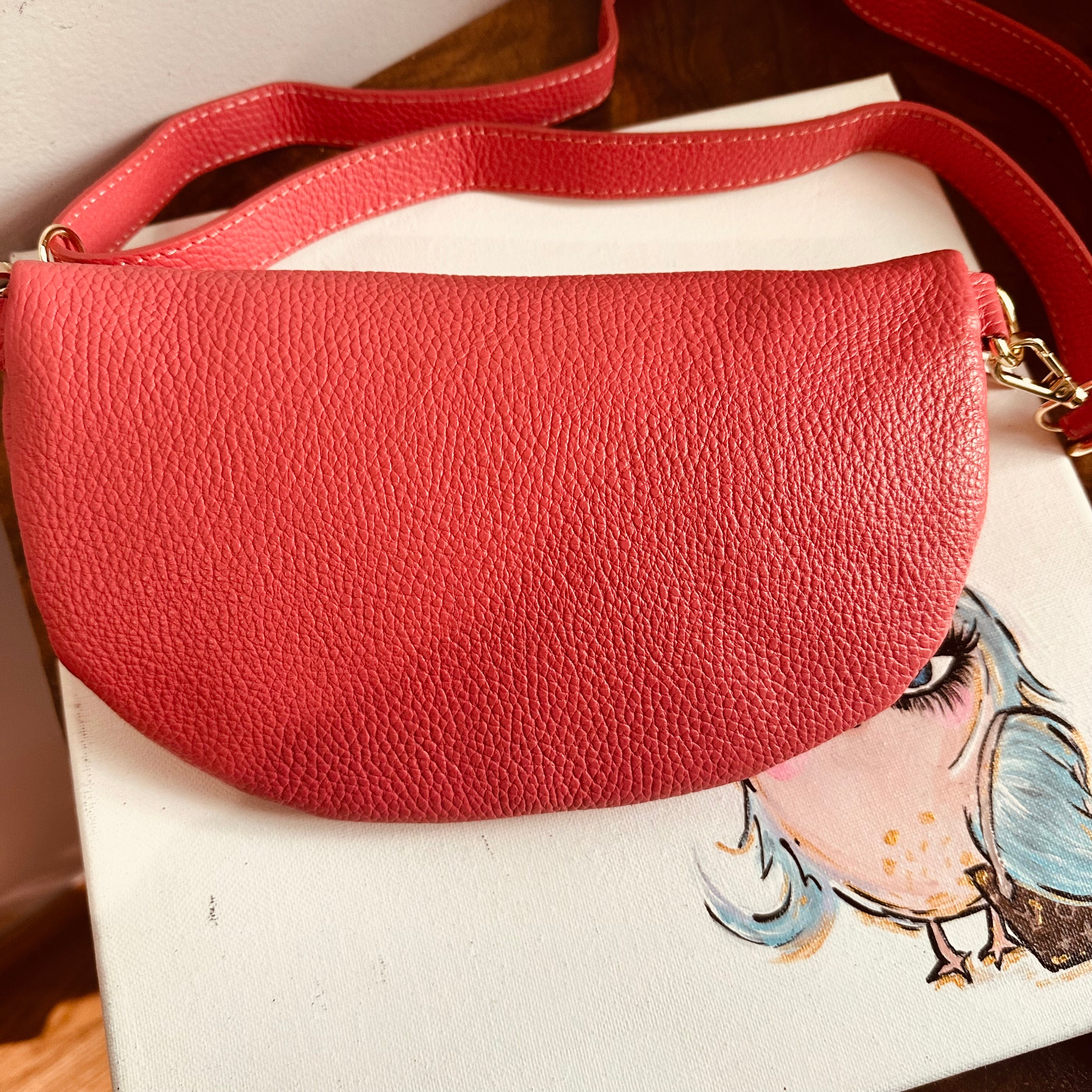 Bubblegum Pink Leather Prada Tag Sling/Fanny Pack Bag Gold (larger)