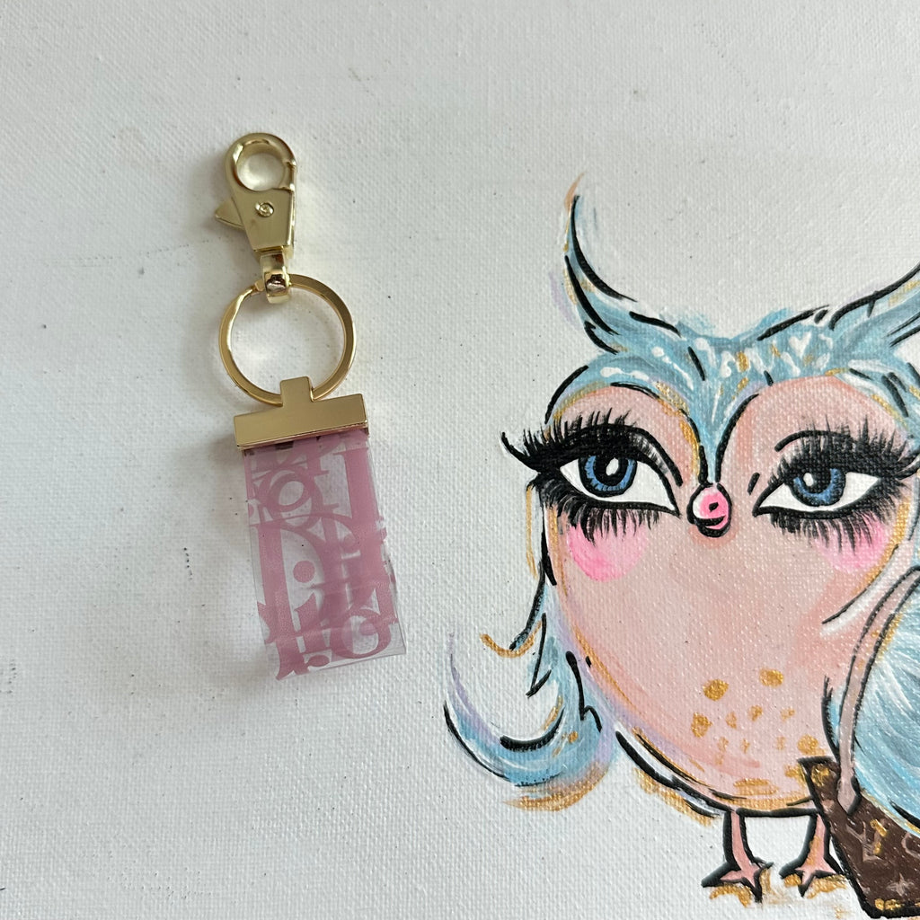 Tiny Upcycled Dior Clear/Pink Keychain