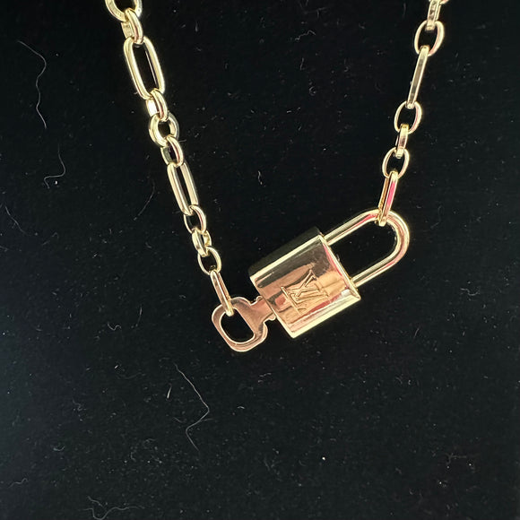 Louis Vuitton LV Lock Charm on Gold-Filled Paperclip Chain