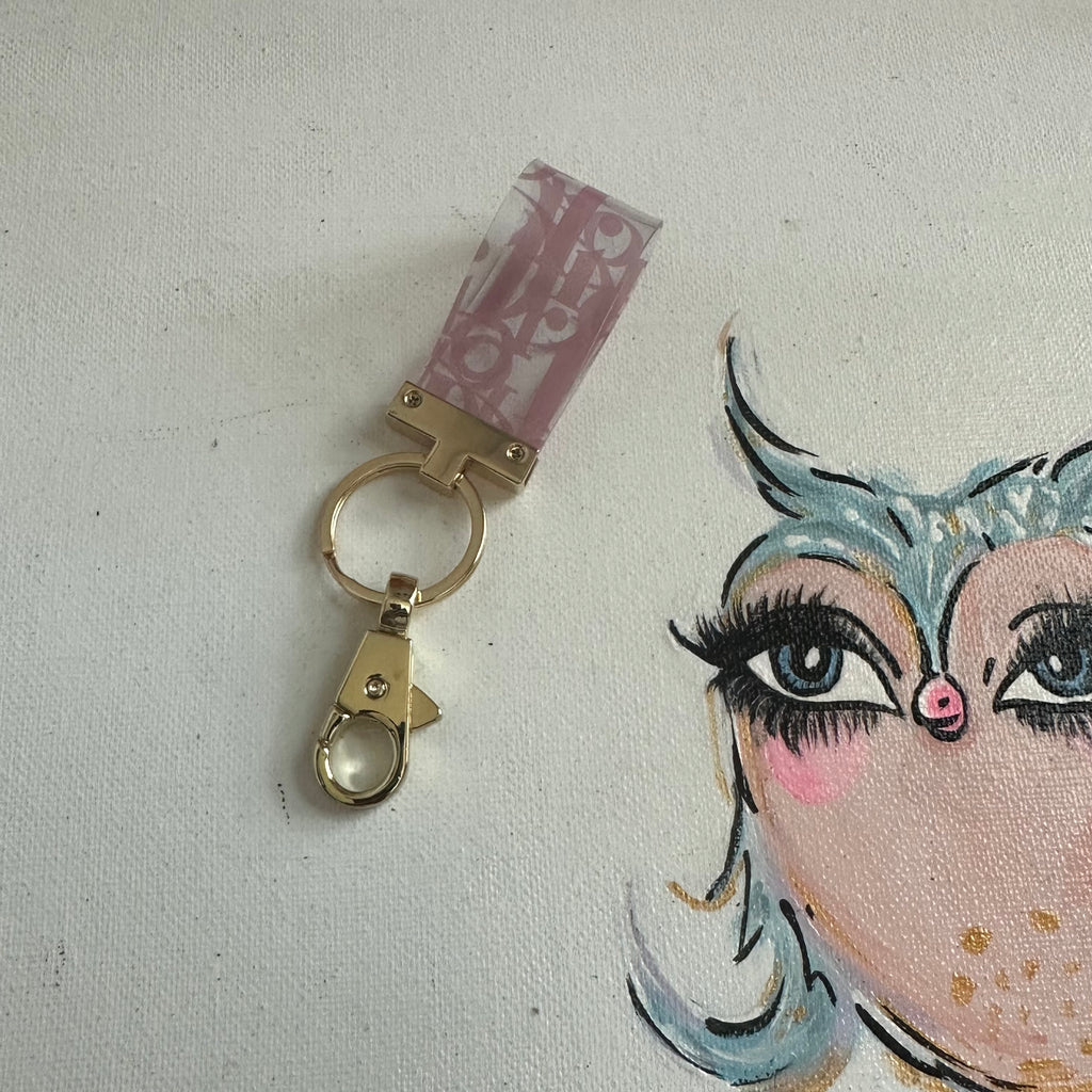 Tiny Upcycled Dior Clear/Pink Keychain