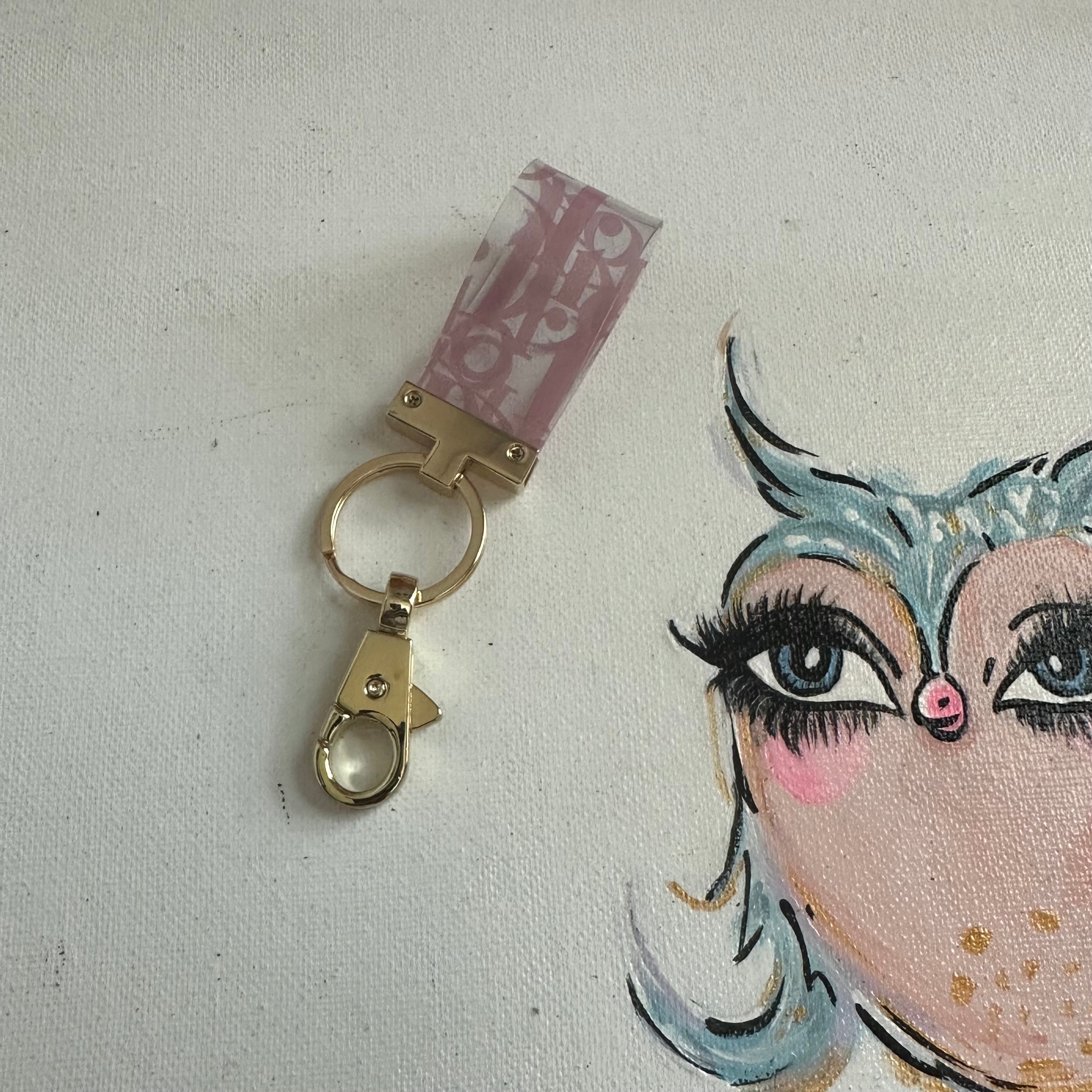 Tiny Upcycled Dior Clear/Pink Keychain