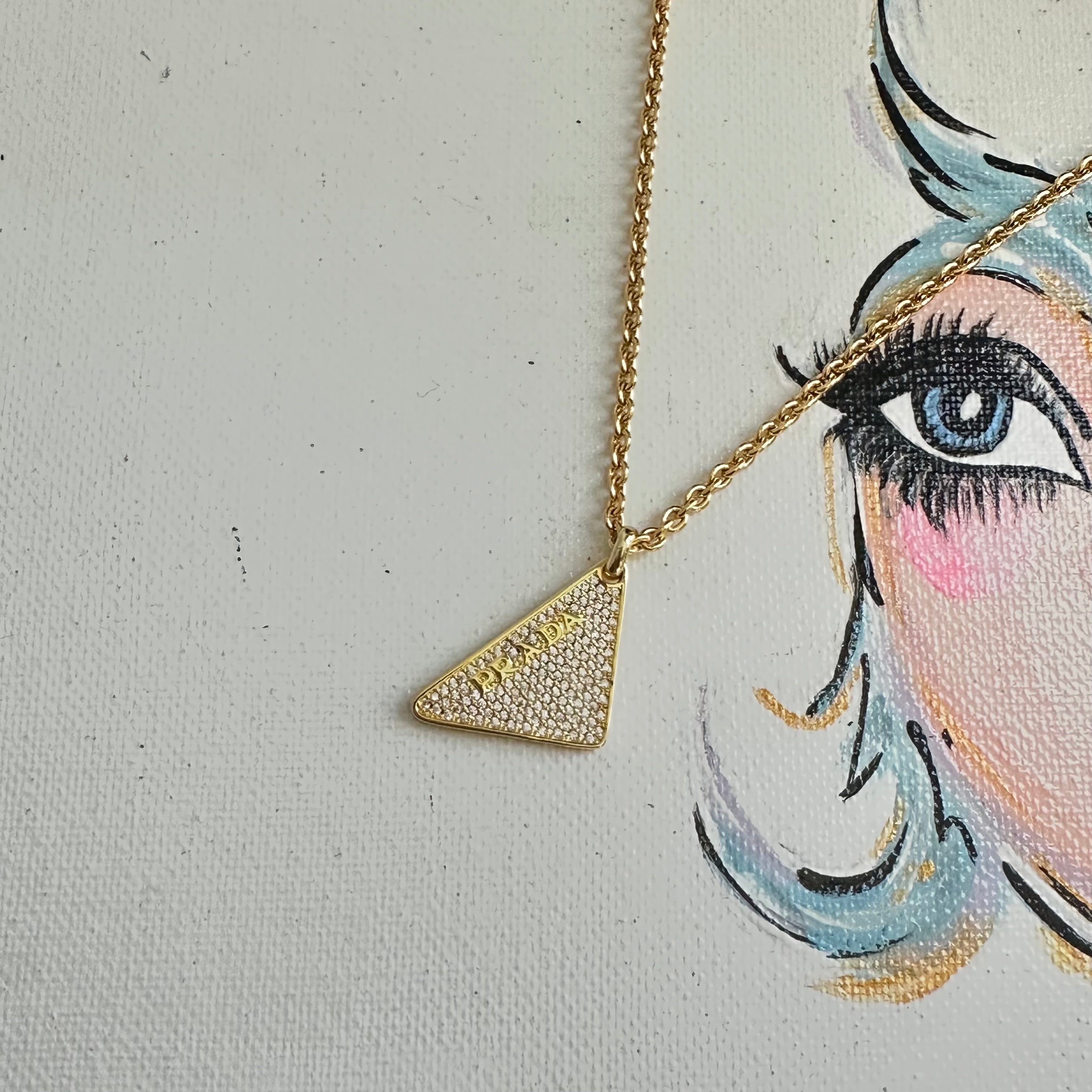 Upcycled Blingy Prada Necklace on Gold-Filled Chain - Gold or Silver