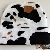 Cow Print Beanie with Upcycled LV Patch (No Pom)