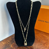 Key to My Heart - Brass LV Padlock & Key - Double Layer Necklace