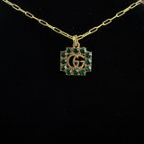 Dark Green Blingy Zipper Pull Necklace with Gold-Filled Link Chain