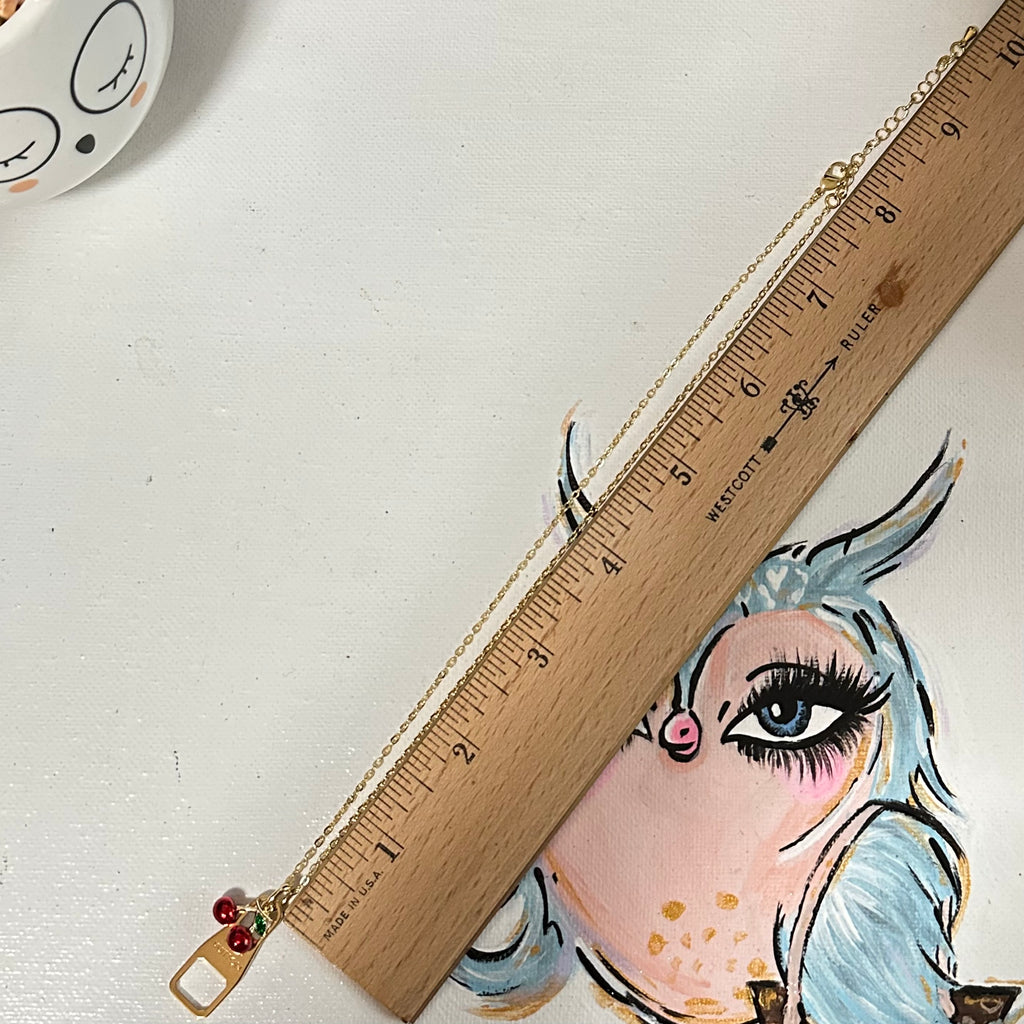 Upcycled Gold LV Zipper Pull with Fruit Charm Necklace