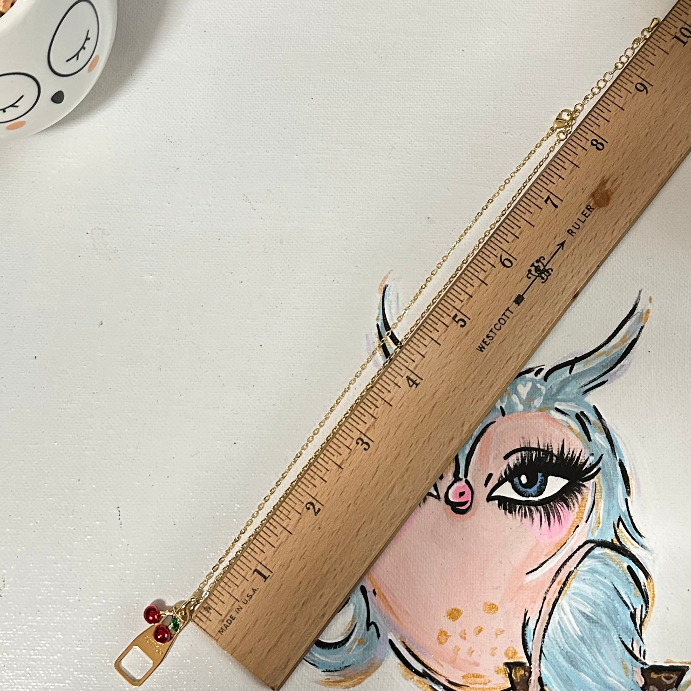 Upcycled Gold LV Zipper Pull with Fruit Charm Necklace