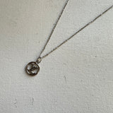 Silver Circle LV Pendant Necklace on White-Gold-Filled Link Chain