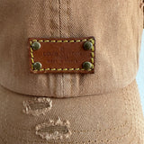 Cognac Colored Distressed Hat with LV Leather Patch