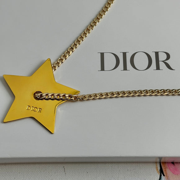 Gold Star Dior Pendant on Gold-Filled Cuban Chain Necklace