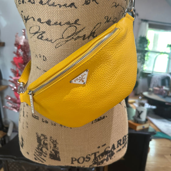 Yellow Leather Prada Tag Sling/Fanny Pack Bag