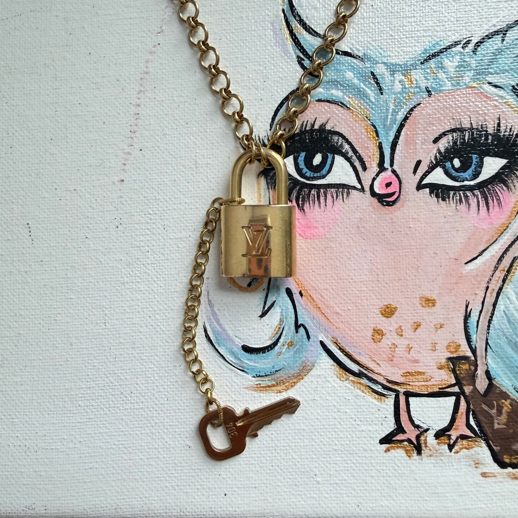 Key to My Heart Necklace - Upcycled LV Padlock on Brass Chain