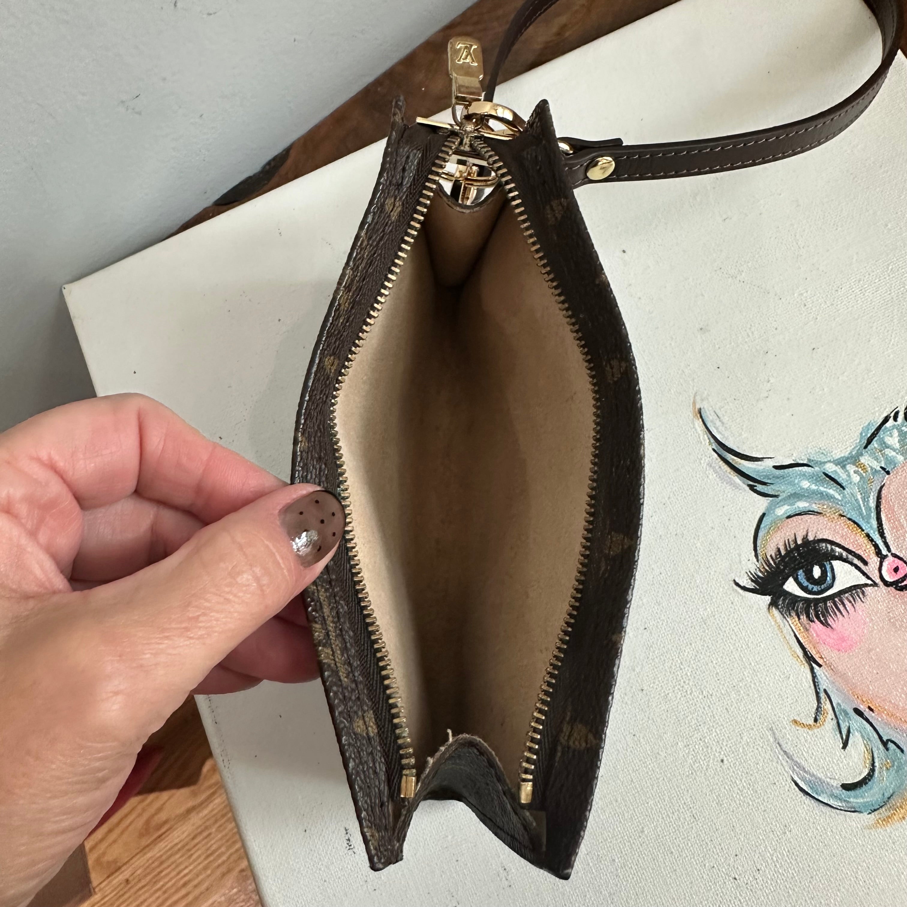 The Junco - Upcycled LV Monogram Wristlet in Dark Brown