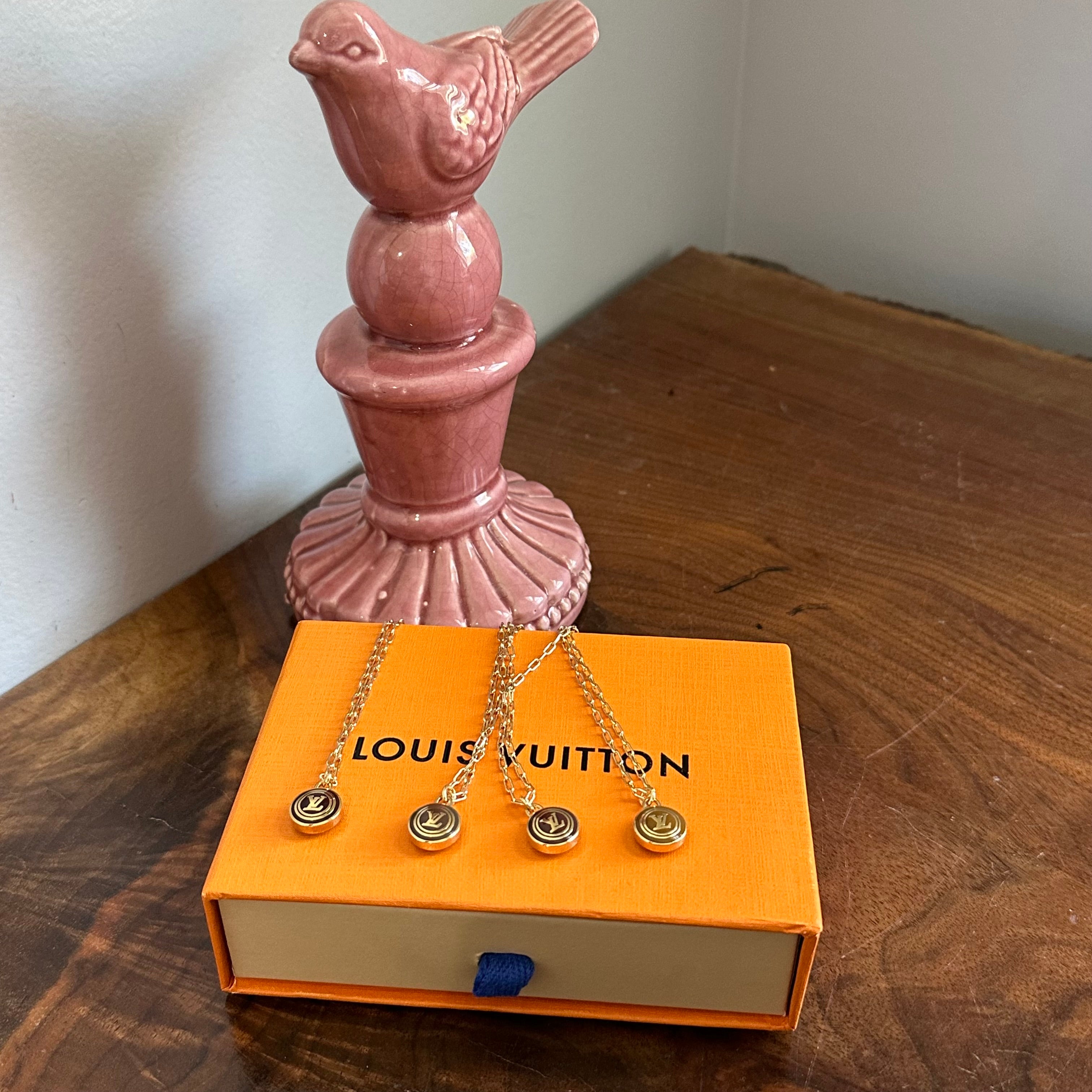 Upcycled LV Pastilles Charm on Tiny Gold-Filled Paperclip Chain