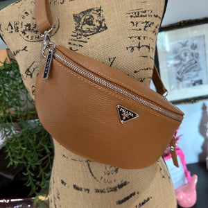 Camel Leather Prada Tag Sling/Fanny Pack Bag Silver (larger)