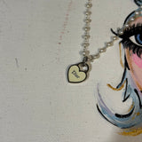 Creamy White Dior Heart on Delicate Wire-Wrapped Pearl Necklace